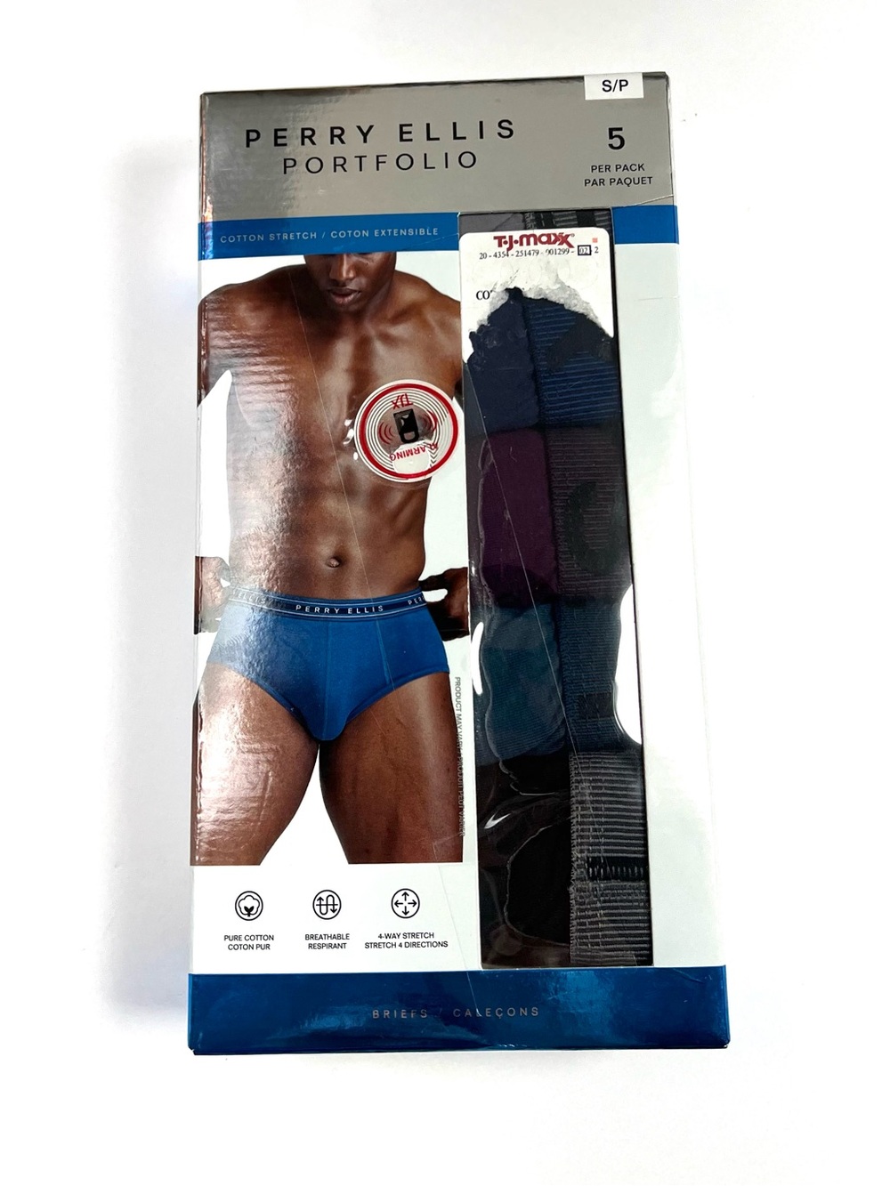 Perry Ellis Portfolio Mens 5-Pack Cotton Stretch Briefs Assorted Color Sz Small